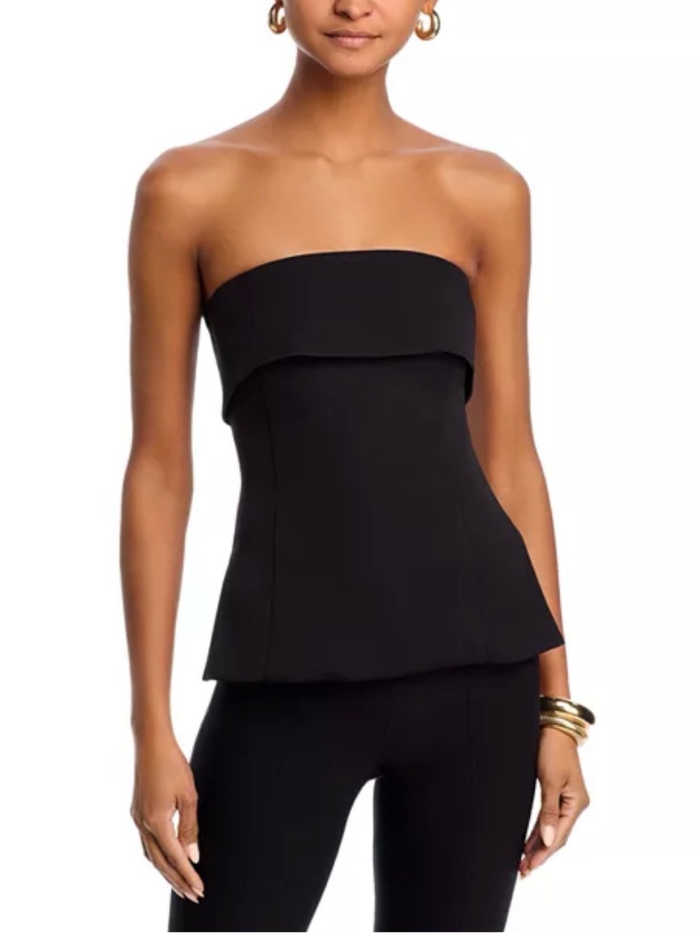 NWT FORE, Strapless Black Peplum Top, Size M